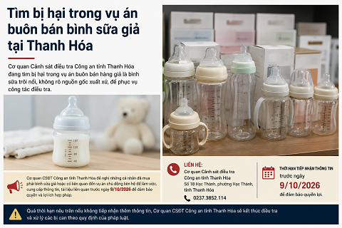 Thanh Hóa: Tìm bị hại trong vụ án buôn bán bình sữa Moyuum giả