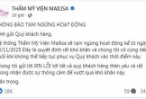 Thẩm mỹ viện Mailisa thông báo ngừng hoạt động toàn hệ thống